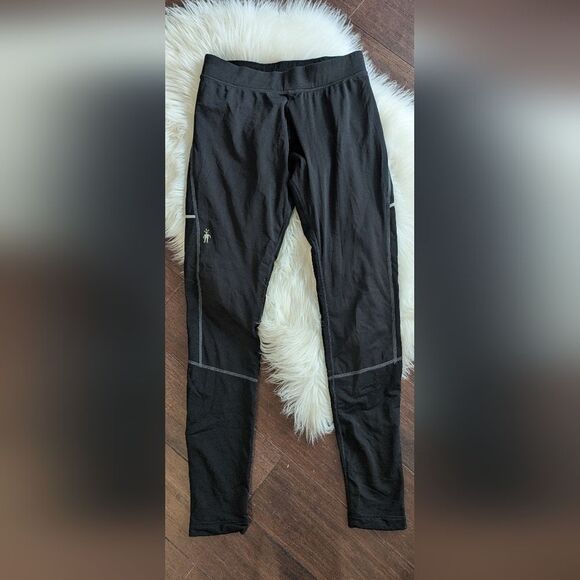 Smartwool Tights Solid Black PhD Run Wind Leggings Merino Blend M Medium - Picture 2 of 11